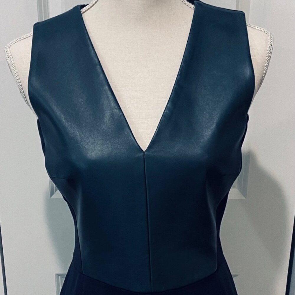 Derek Lam Navy Ponte and Leather Dress